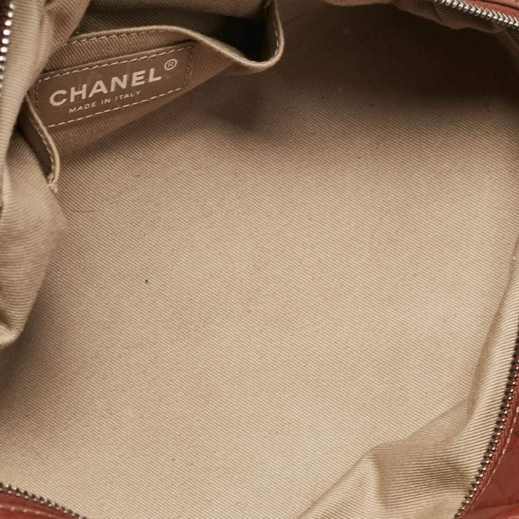 Pre Owned Chanel Dark Brown Quilted Aged Leather Small Puffer Lady Braid Bowler Bag