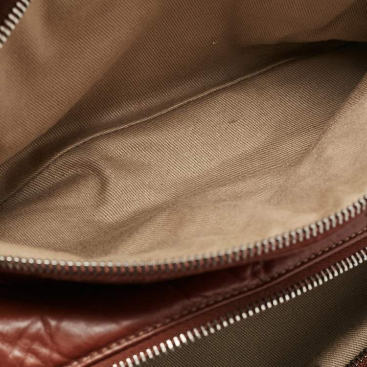 Pre Owned Chanel Dark Brown Quilted Aged Leather Small Puffer Lady Braid Bowler Bag