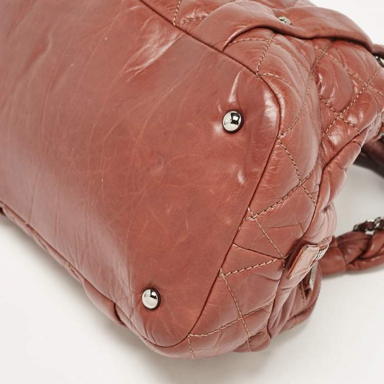 Pre Owned Chanel Dark Brown Quilted Aged Leather Small Puffer Lady Braid Bowler Bag