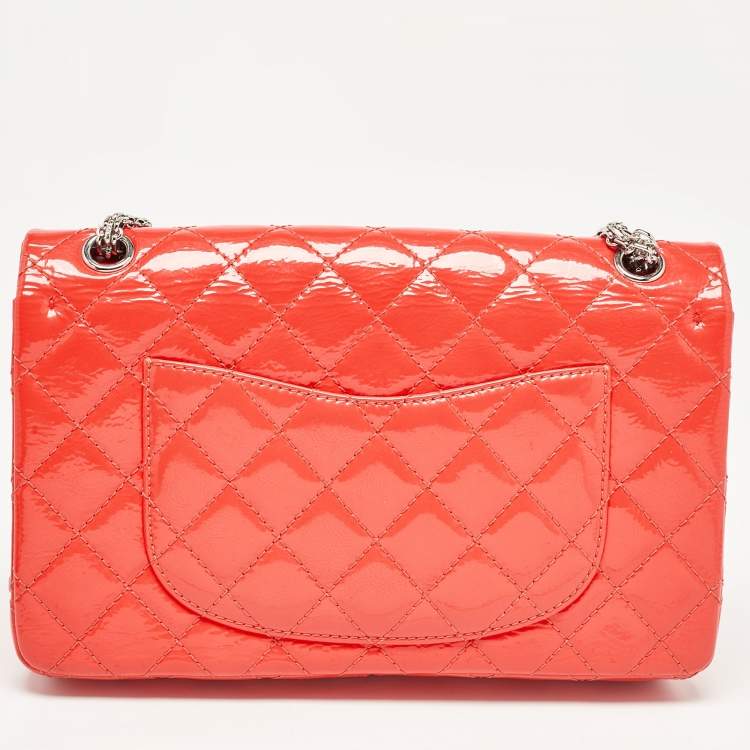 Pre Owned Chanel Orange Quilted Patent Leather 226 Reissue 2.55 Flap Bag