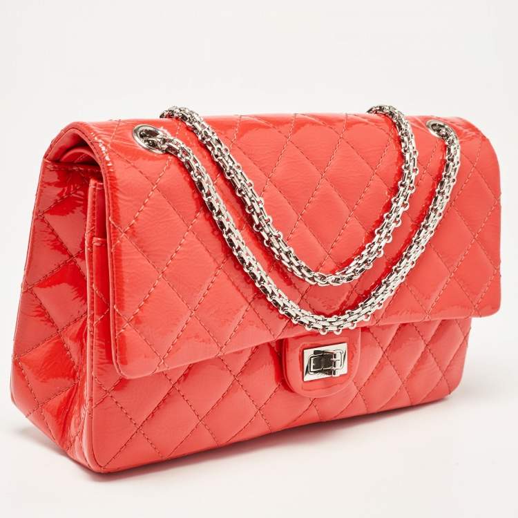 Pre Owned Chanel Orange Quilted Patent Leather 226 Reissue 2.55 Flap Bag