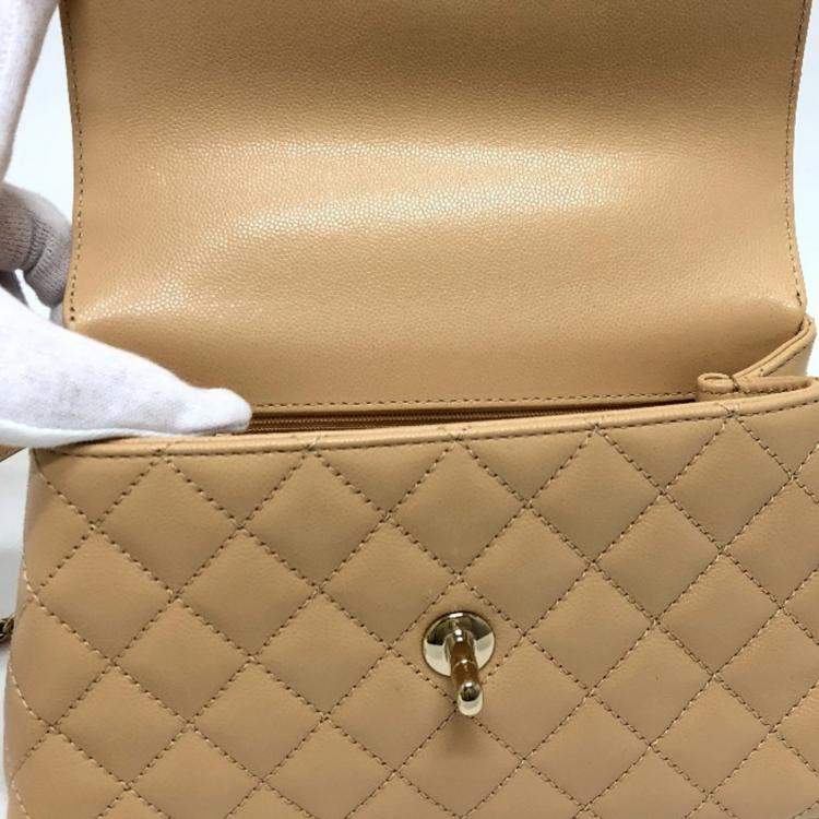 Pre Owned Chanel Beige Caviar Leather  Coco Handle XS Shoulder Bag