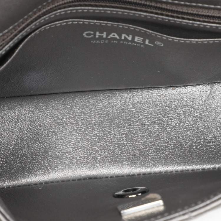 Pre Owned Chanel Dark Grey Quilted Leather Mini Rectangle Classic Single Flap bag