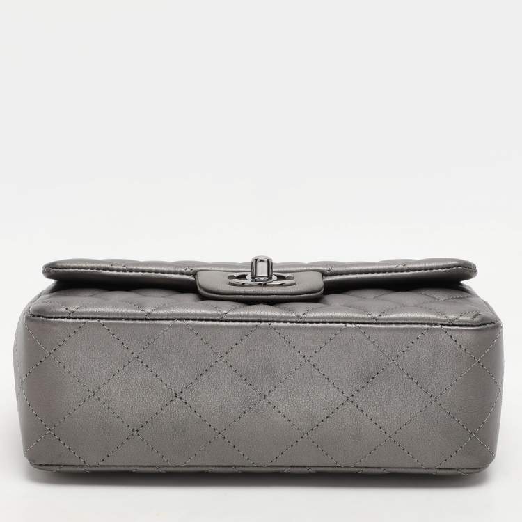 Pre Owned Chanel Dark Grey Quilted Leather Mini Rectangle Classic Single Flap bag