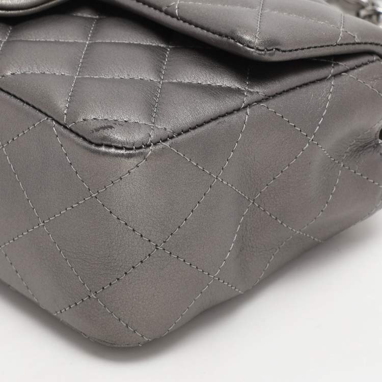 Pre Owned Chanel Dark Grey Quilted Leather Mini Rectangle Classic Single Flap bag