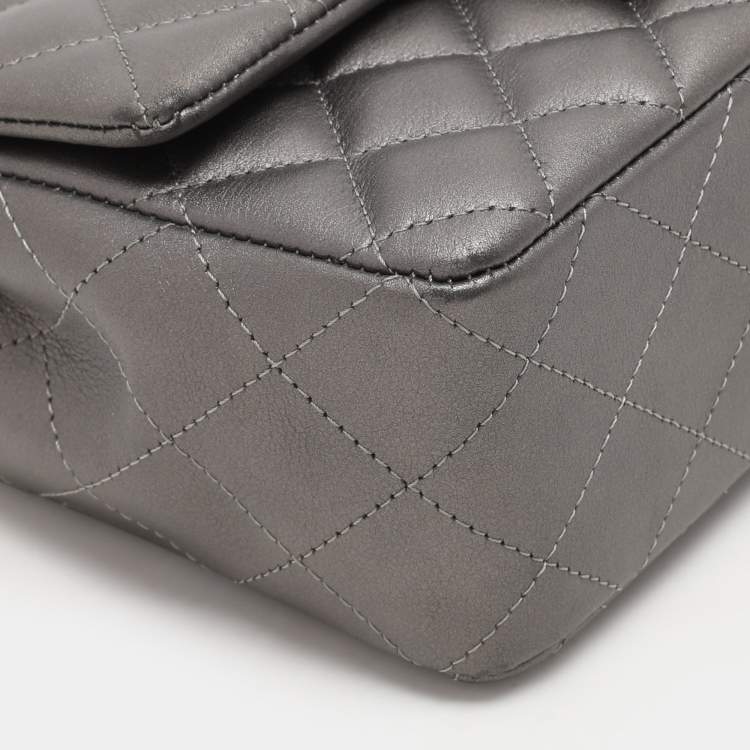 Pre Owned Chanel Dark Grey Quilted Leather Mini Rectangle Classic Single Flap bag