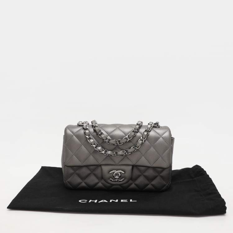 Pre Owned Chanel Dark Grey Quilted Leather Mini Rectangle Classic Single Flap bag