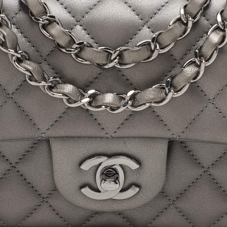 Pre Owned Chanel Dark Grey Quilted Leather Mini Rectangle Classic Single Flap bag