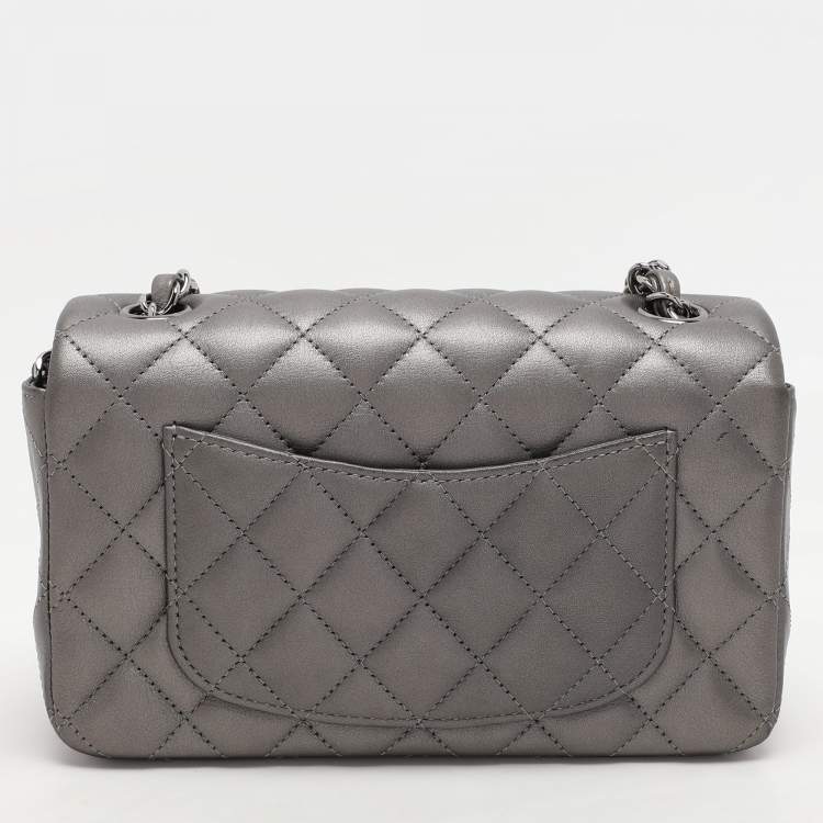 Pre Owned Chanel Dark Grey Quilted Leather Mini Rectangle Classic Single Flap bag