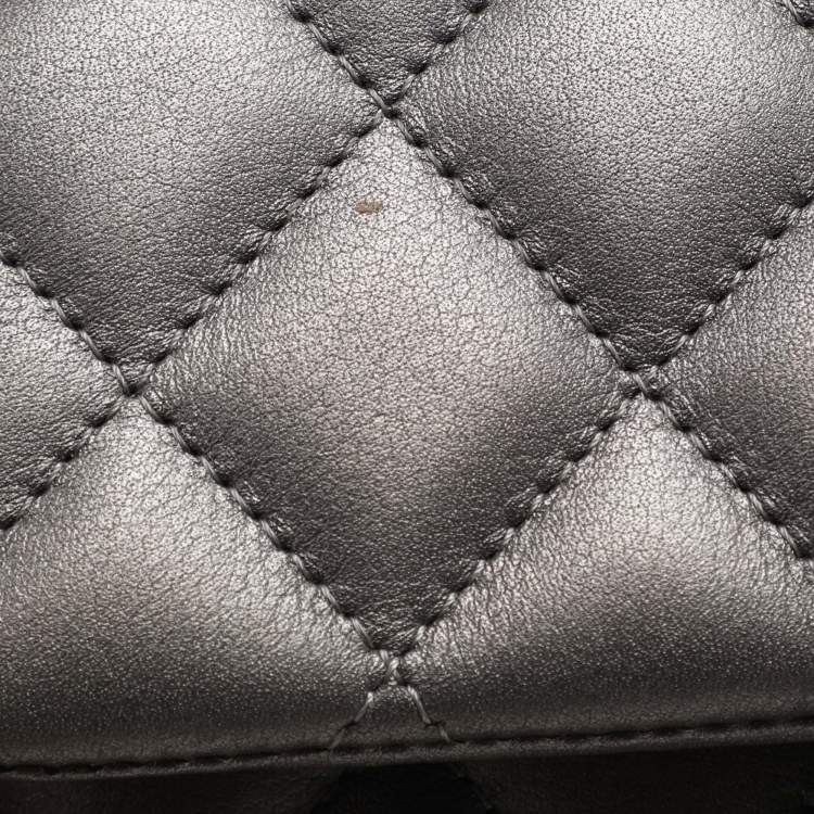 Pre Owned Chanel Dark Grey Quilted Leather Mini Rectangle Classic Single Flap bag