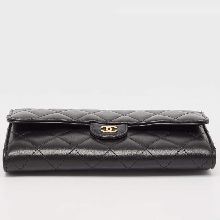 Pre Owned Chanel Black Quilted Leather Classic Flap Continental Wallet