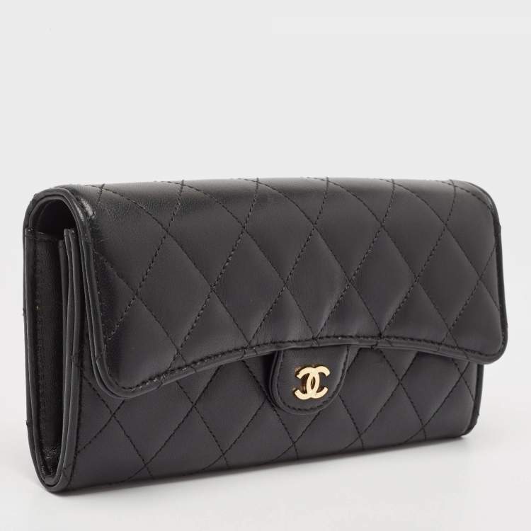 Pre Owned Chanel Black Quilted Leather Classic Flap Continental Wallet
