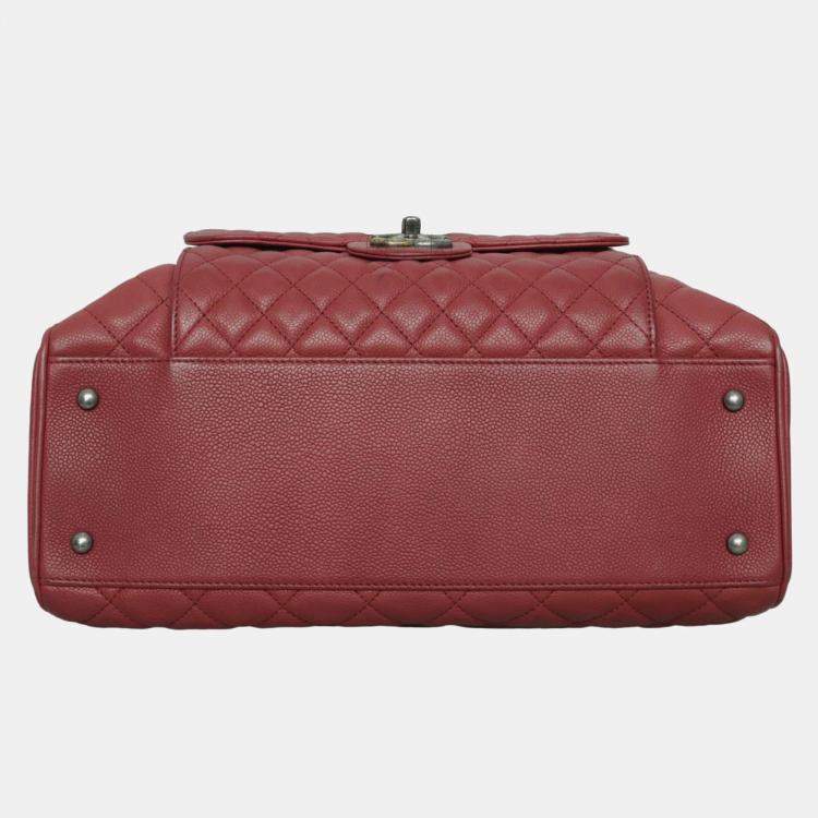 Pre Owned Chanel Red Caviar Leather Casual Pocket Tote Bag
