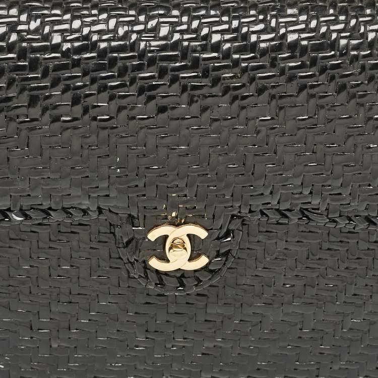 Pre Owned Chanel Black Woven Wicker Jumbo Classic Flap Bag