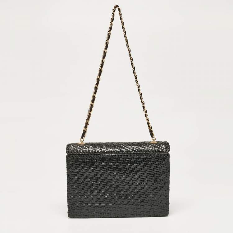 Pre Owned Chanel Black Woven Wicker Jumbo Classic Flap Bag