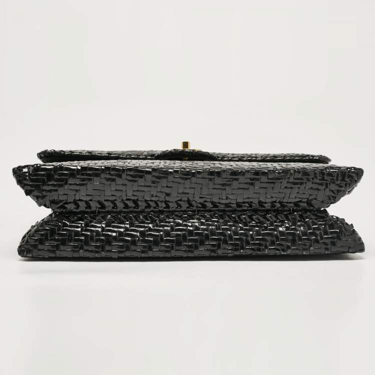 Pre Owned Chanel Black Woven Wicker Jumbo Classic Flap Bag