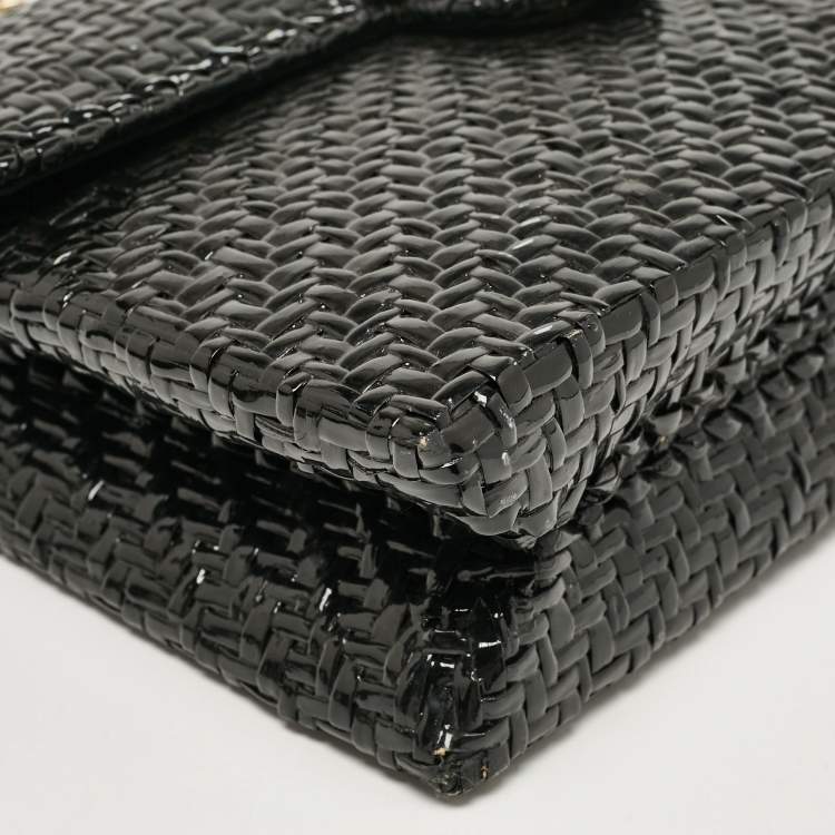 Pre Owned Chanel Black Woven Wicker Jumbo Classic Flap Bag
