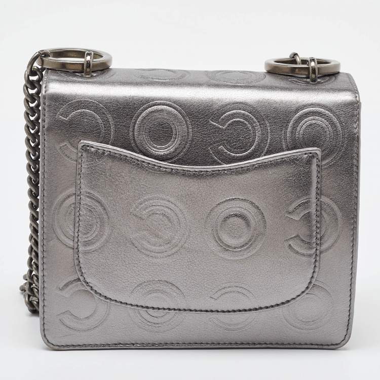 Pre Owned Chanel Metallic Coco Embossed Leather Mini Square Flap Bag