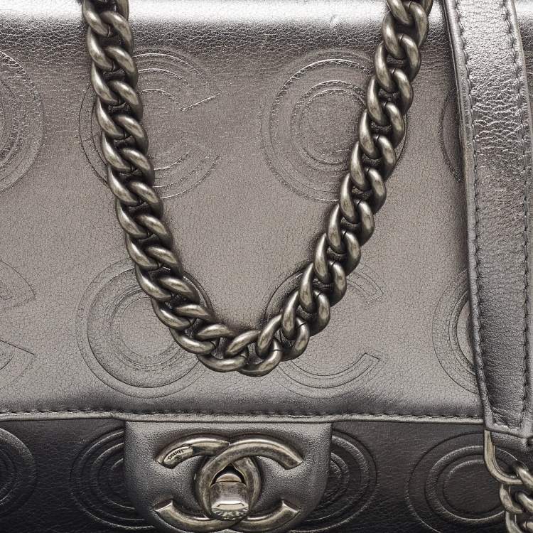 Pre Owned Chanel Metallic Coco Embossed Leather Mini Square Flap Bag