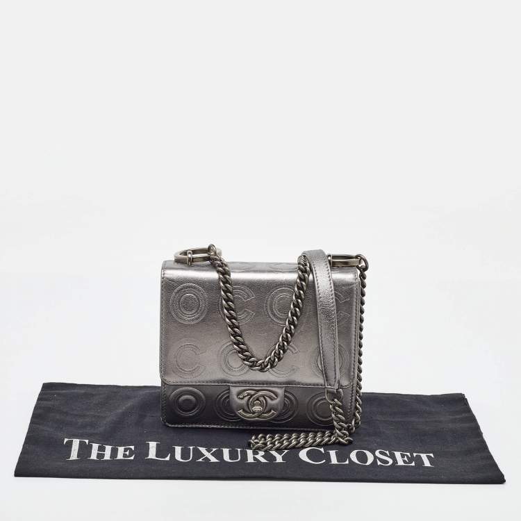 Pre Owned Chanel Metallic Coco Embossed Leather Mini Square Flap Bag