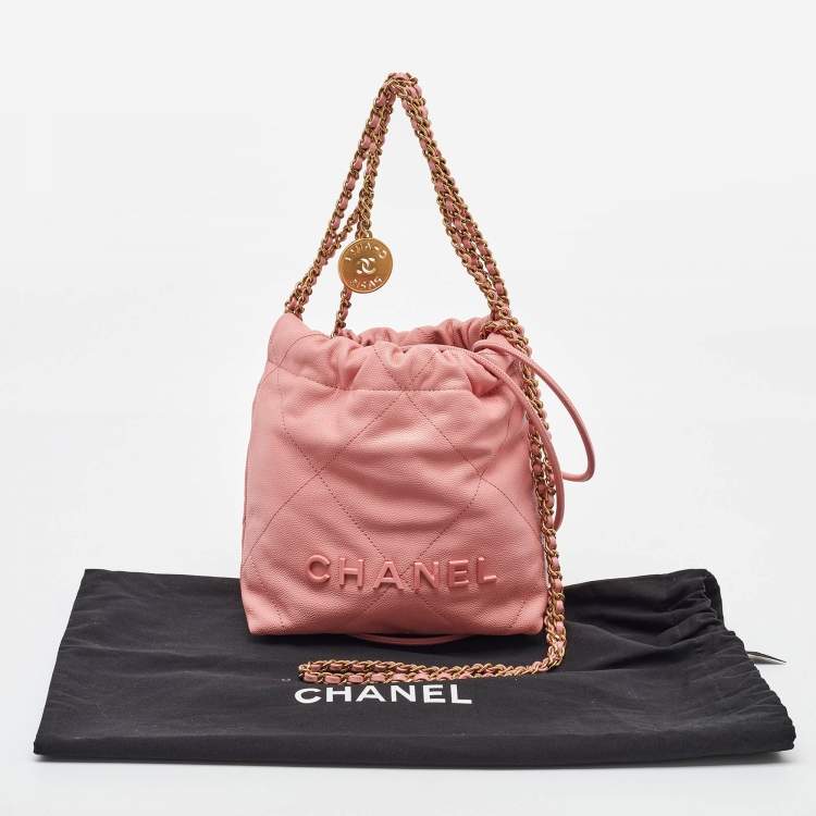 Pre Owned Chanel Pink Quilted Caviar Leather Mini 22 Chain Bag