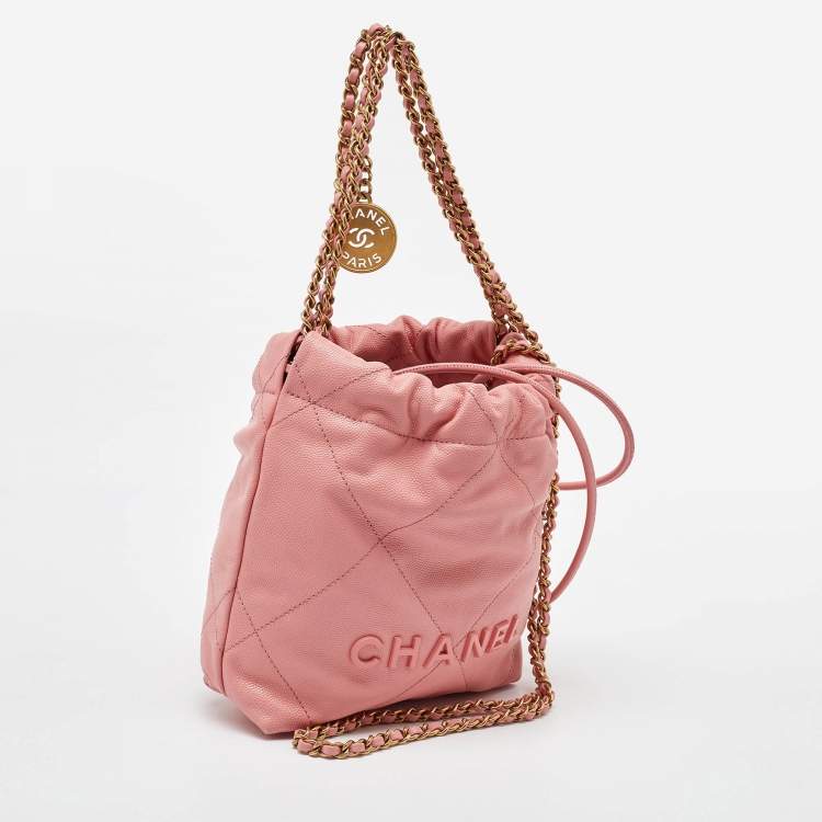 Pre Owned Chanel Pink Quilted Caviar Leather Mini 22 Chain Bag