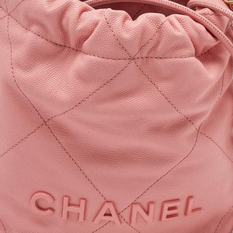 Pre Owned Chanel Pink Quilted Caviar Leather Mini 22 Chain Bag