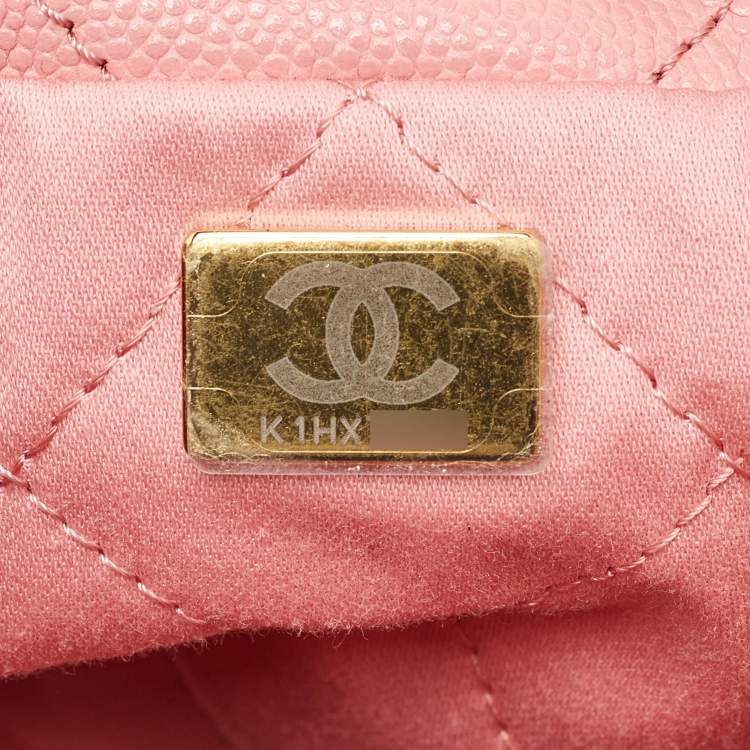 Pre Owned Chanel Pink Quilted Caviar Leather Mini 22 Chain Bag