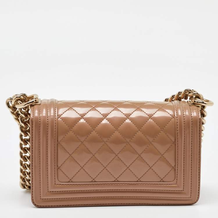 Pre Owned Chanel Beige Quilted Patent Leather Small Boy Flap Bag