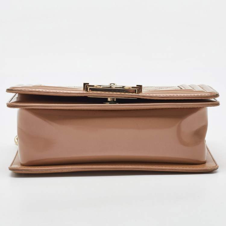 Pre Owned Chanel Beige Quilted Patent Leather Small Boy Flap Bag