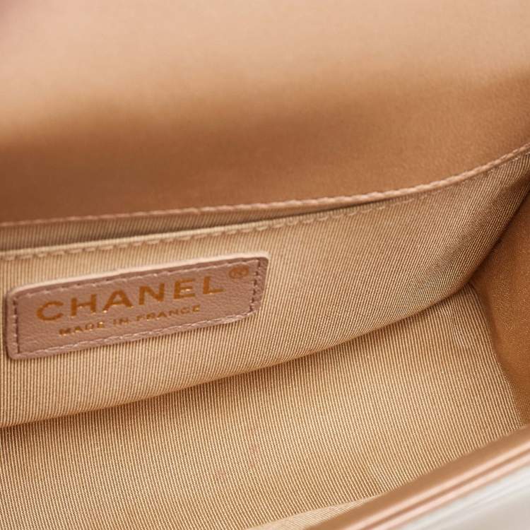 Pre Owned Chanel Beige Quilted Patent Leather Small Boy Flap Bag