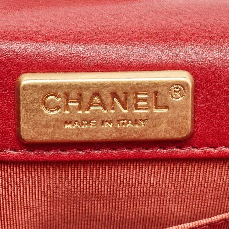 Pre Owned Chanel Red Chevron Leather Rock The Corner Minaudiere Bag