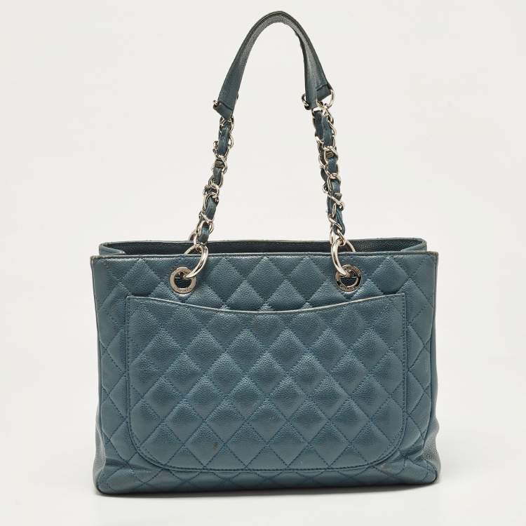 Pre Owned Chanel Blue Quilted Caviar Leather GST Tote