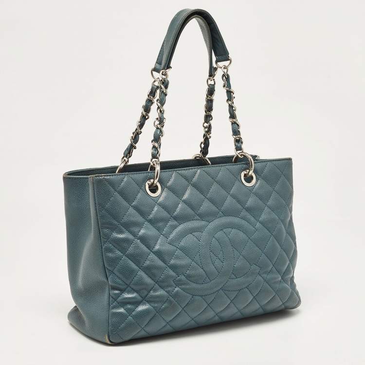 Pre Owned Chanel Blue Quilted Caviar Leather GST Tote