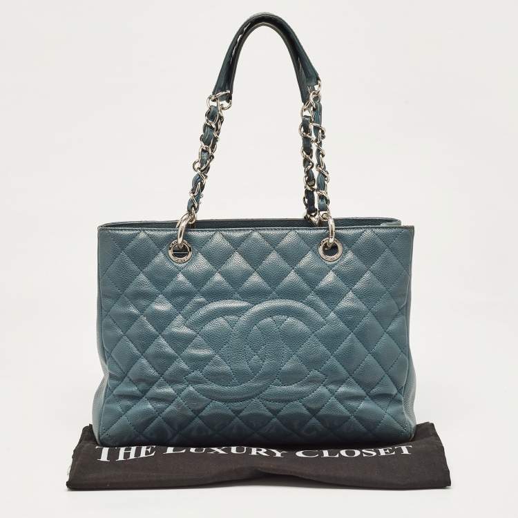 Pre Owned Chanel Blue Quilted Caviar Leather GST Tote