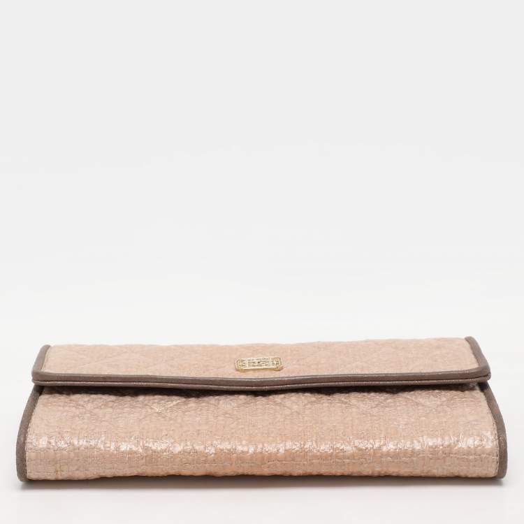 Pre Owned Chanel Beige Coated Tweed CC Flap Wallet