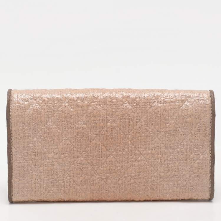 Pre Owned Chanel Beige Coated Tweed CC Flap Wallet