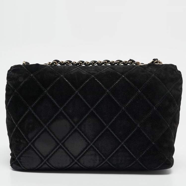 Pre Owned Chanel Black Diamond Stitched Suede Lovely Chains Flap Bag