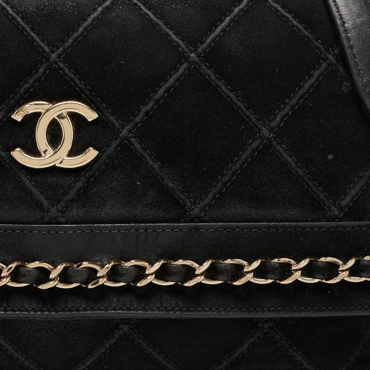 Pre Owned Chanel Black Diamond Stitched Suede Lovely Chains Flap Bag