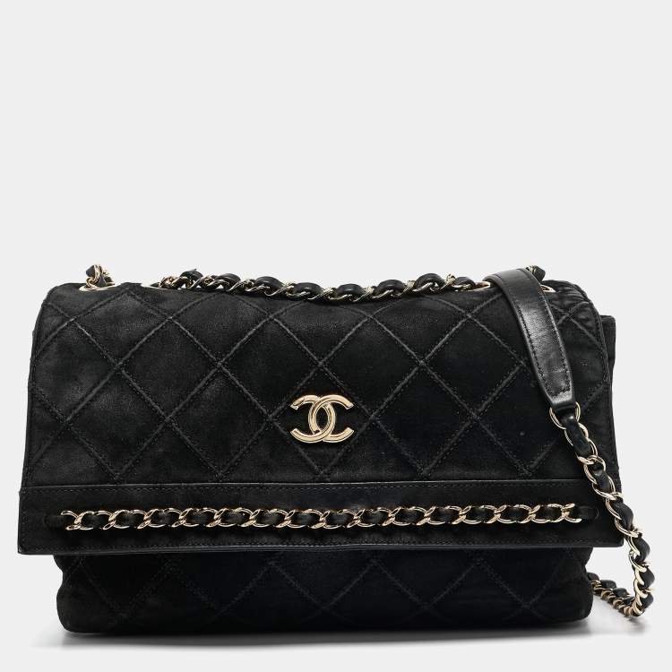 Pre Owned Chanel Black Diamond Stitched Suede Lovely Chains Flap Bag