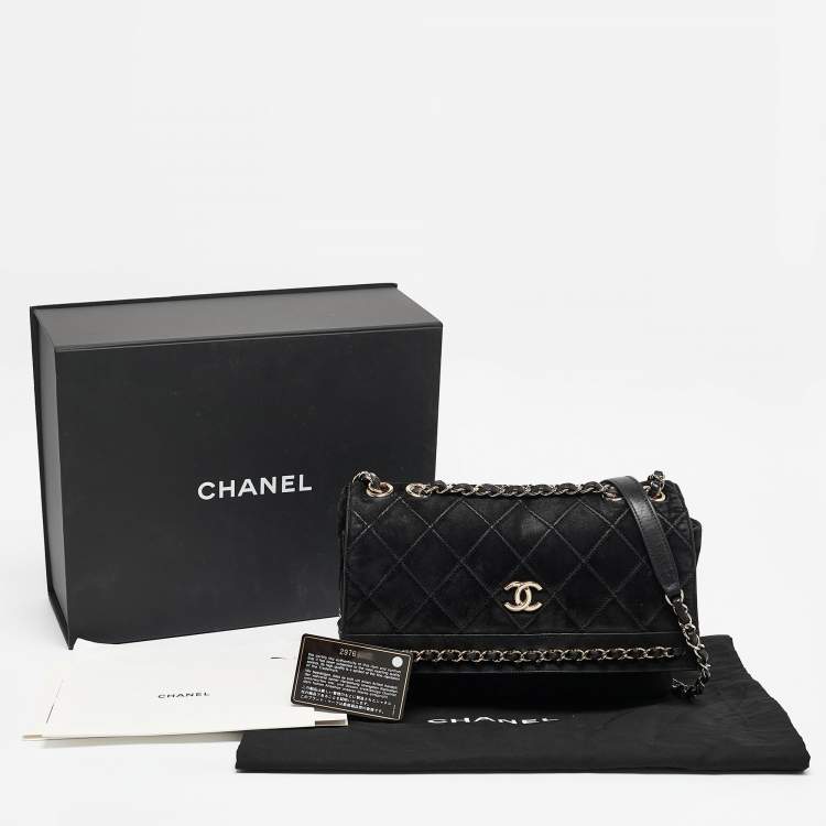 Pre Owned Chanel Black Diamond Stitched Suede Lovely Chains Flap Bag