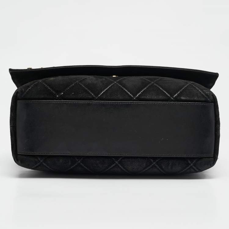 Pre Owned Chanel Black Diamond Stitched Suede Lovely Chains Flap Bag