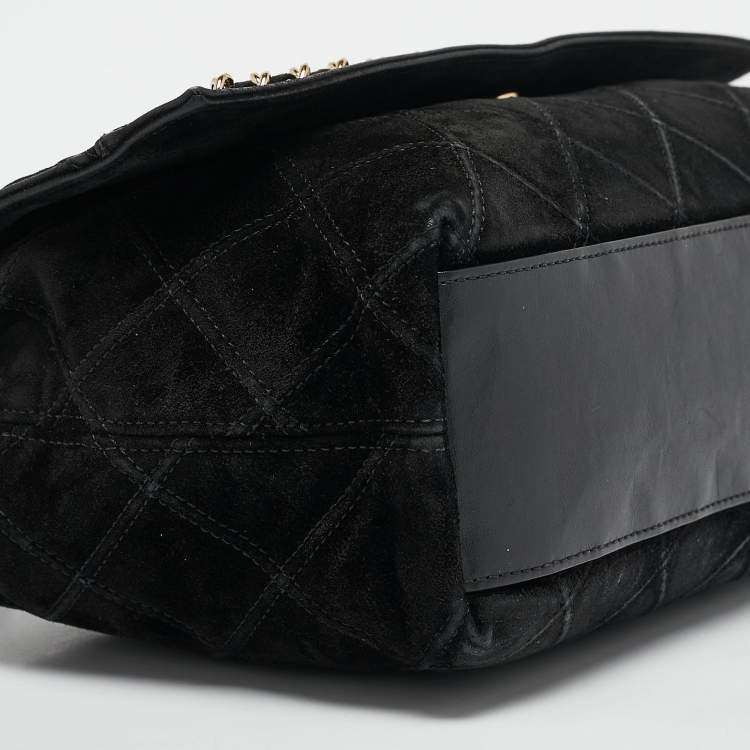 Pre Owned Chanel Black Diamond Stitched Suede Lovely Chains Flap Bag