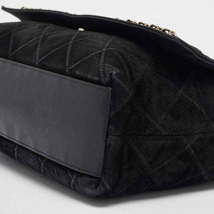 Pre Owned Chanel Black Diamond Stitched Suede Lovely Chains Flap Bag
