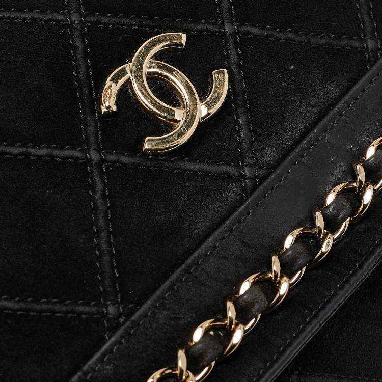 Pre Owned Chanel Black Diamond Stitched Suede Lovely Chains Flap Bag