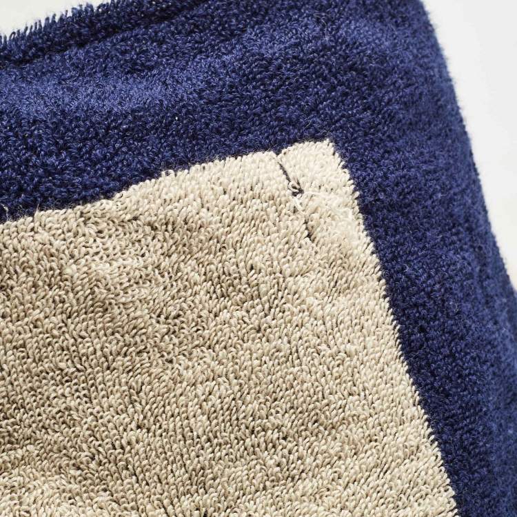 Pre Owned Chanel Navy Blue/Off White Terry Cotton CC Beach Tote