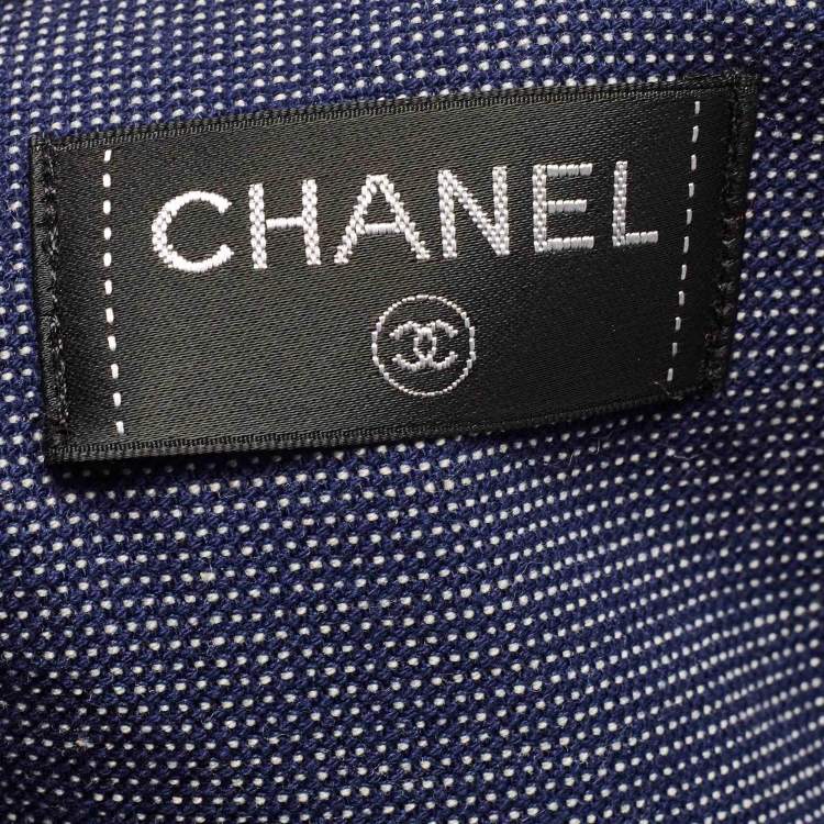 Pre Owned Chanel Navy Blue/Off White Terry Cotton CC Beach Tote