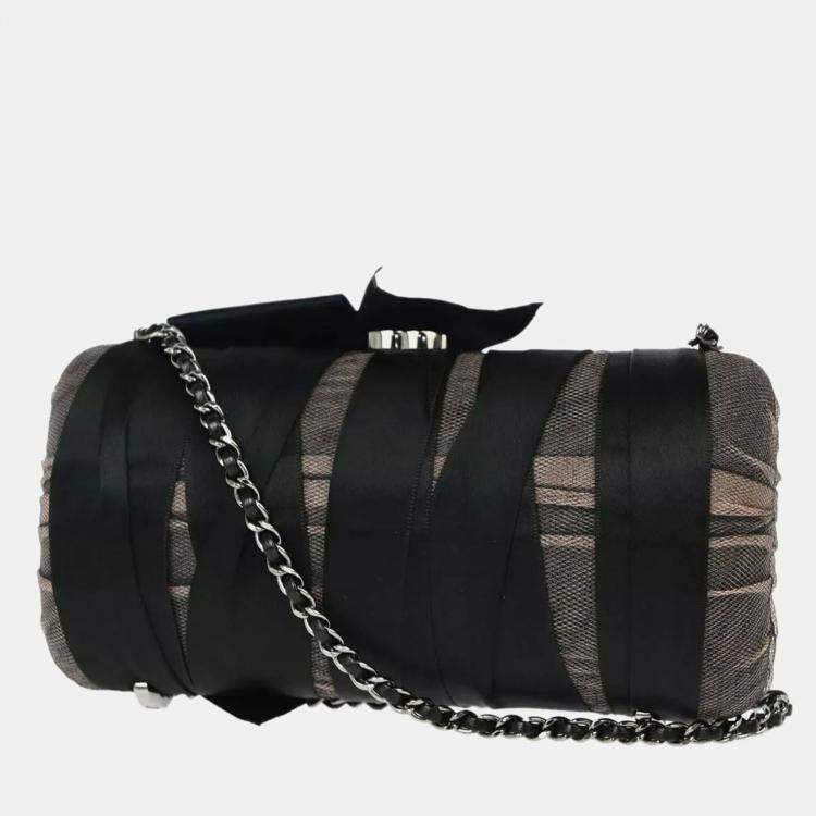 Pre Owned Chanel Black Satin Bow Shoulder Bag