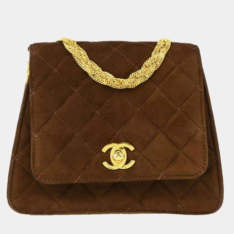Pre Owned Chanel Brown Suede Single Flap Shoulder Bag