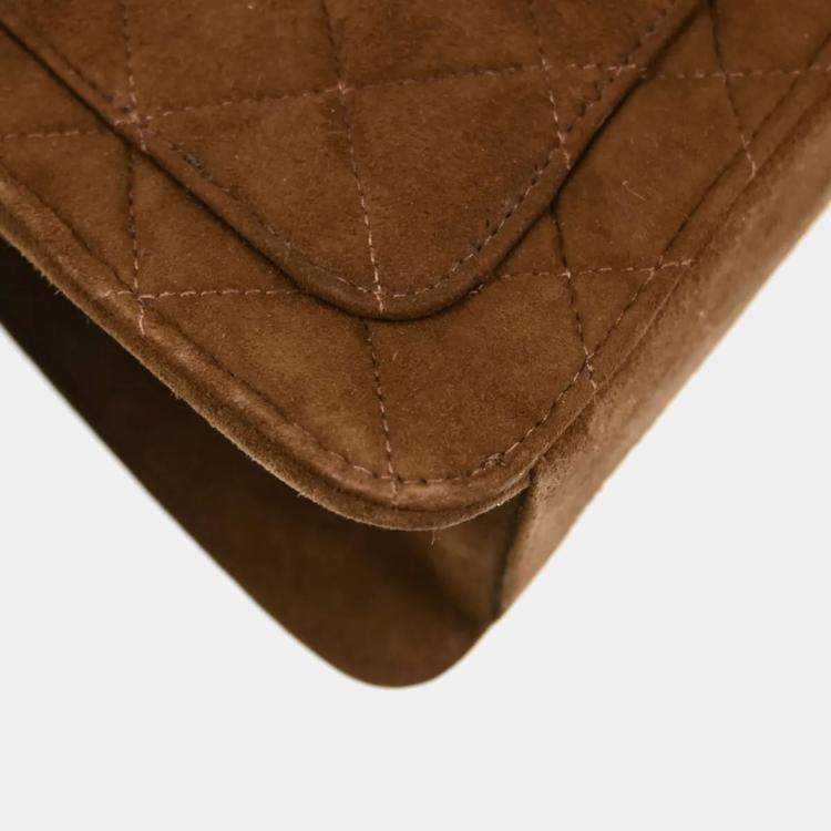 Pre Owned Chanel Brown Suede Single Flap Shoulder Bag